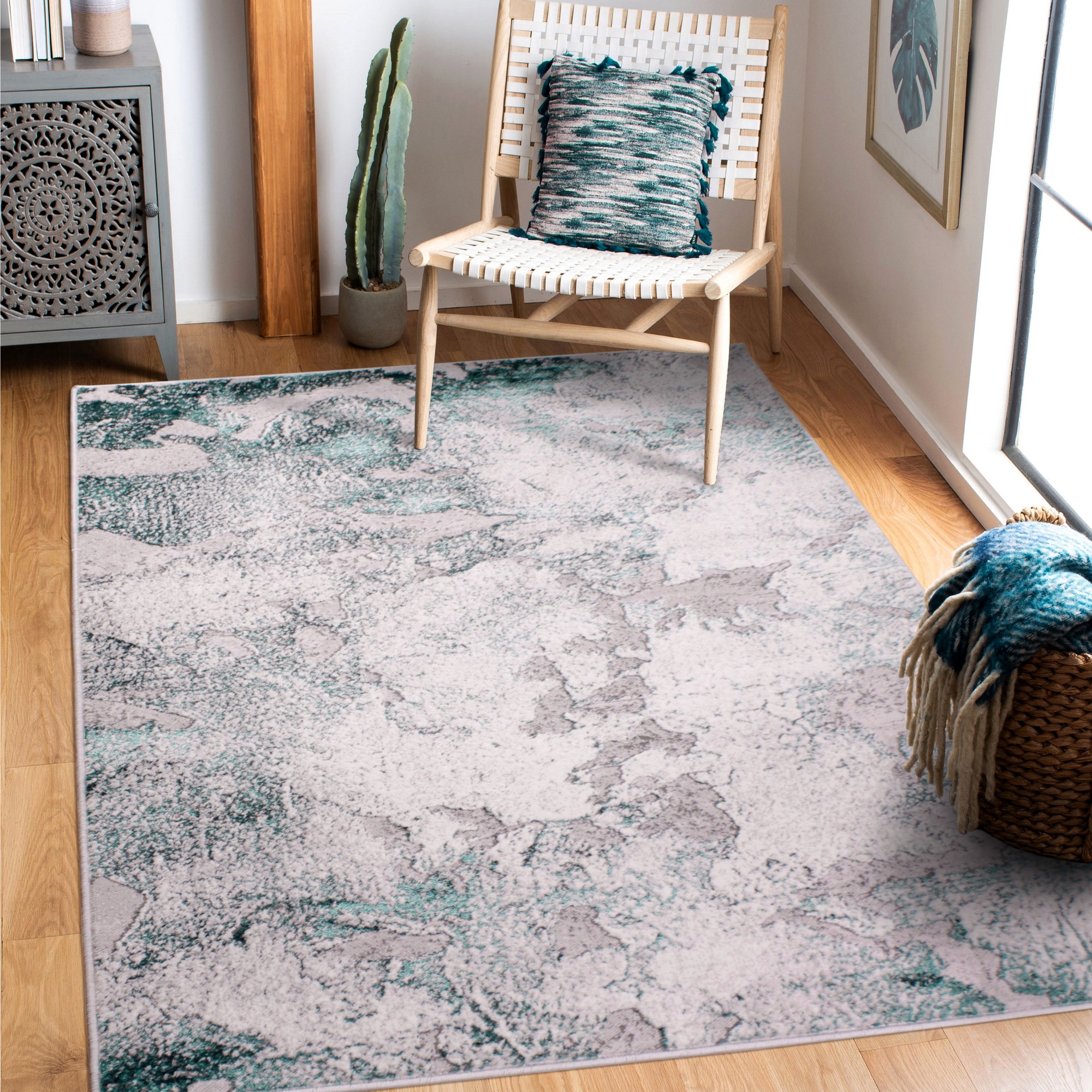 Carrara E2592 Marbled Modern Abstract Rugs In Green